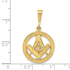 14K Gold Masonic Symbol Pendant with Polished Textured Finish for Men