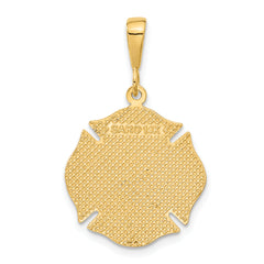 14K Gold Men's Fire Rescue Pendant with Polished Textured Finish