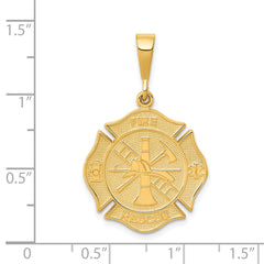 14K Gold Men's Fire Rescue Pendant with Polished Textured Finish