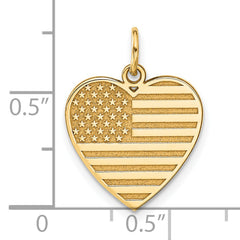 14K Gold Polished Flag Heart Charm with Textured Finish