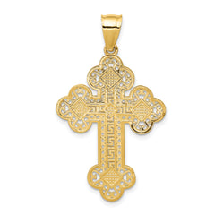 14K Gold Solid Greek Key Cross Pendant with Elegant Design