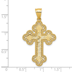 14K Gold Solid Greek Key Cross Pendant with Elegant Design