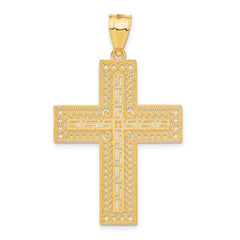 14K Gold Greek Key Filigree Cross Pendant Elegant and Solid Design