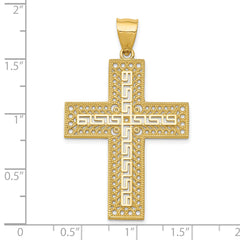 14K Gold Greek Key Filigree Cross Pendant Elegant and Solid Design