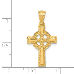 14K Yellow Gold Celtic Cross Pendant with Textured Finish Casted Elegance