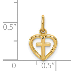14K Gold Cross in Heart Charm Elegant Textured Design