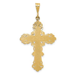 14K Gold Fleur De Lis Cross Pendant Elegant Solid Design