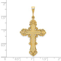14K Gold Fleur De Lis Cross Pendant Elegant Solid Design