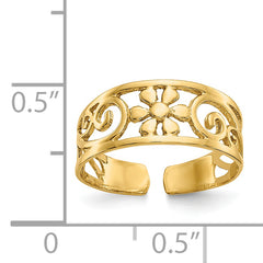 14K Yellow Gold Polished Floral Toe Ring, 3-6 mm Band Width