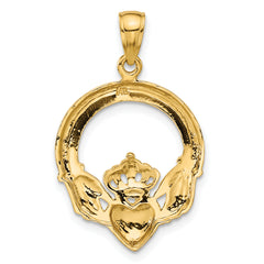 14K Gold Polished Claddagh Pendant Elegant Solid Casted Design