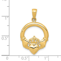 14K Gold Polished Claddagh Pendant Elegant Solid Casted Design