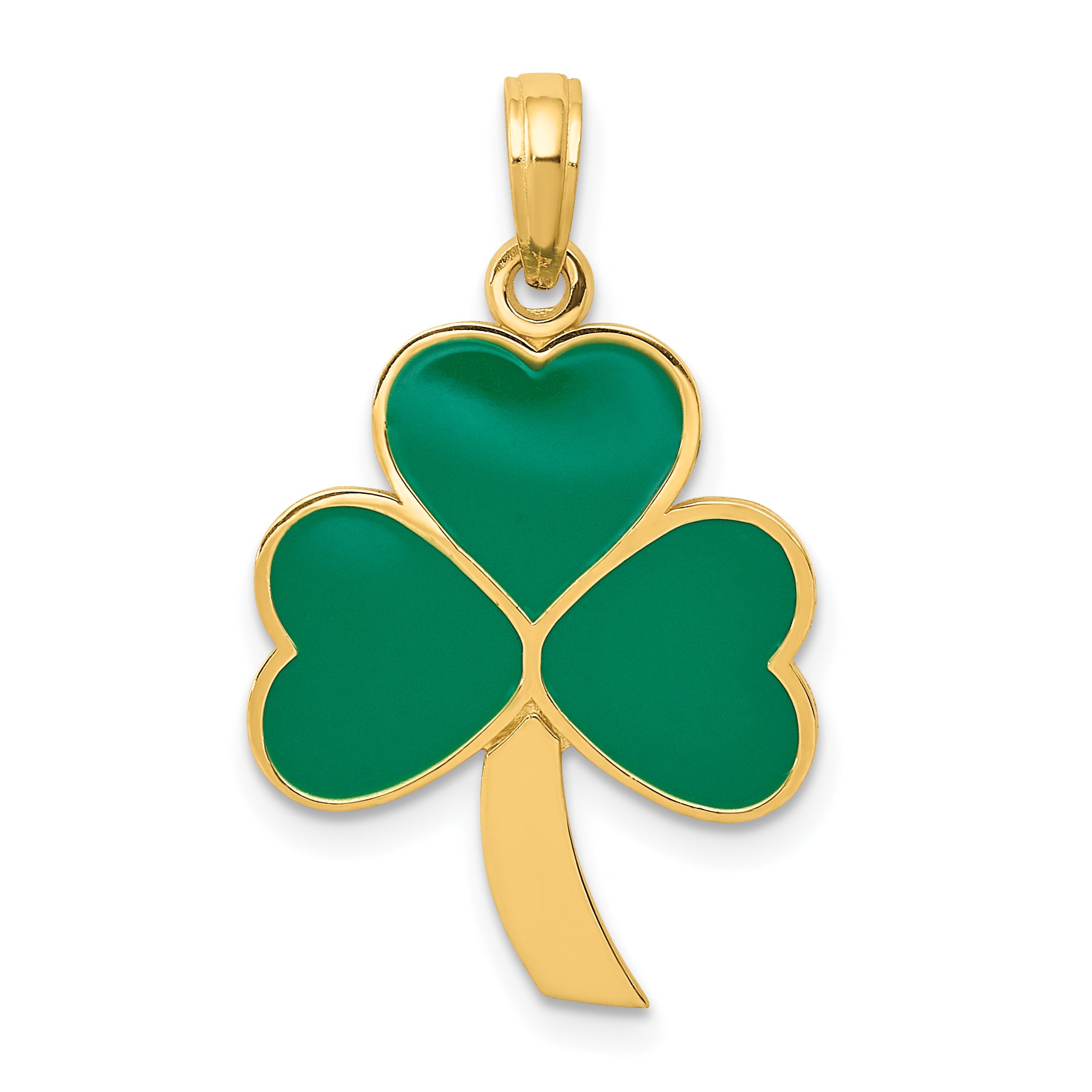 14k Green Enameled Shamrock Pendant