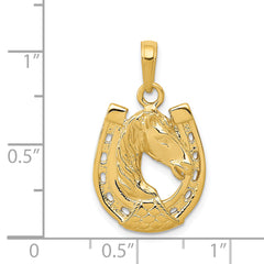 14K Gold Polished Horse Head Pendant in Horseshoe for Men