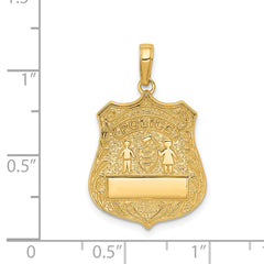 14K Gold Police Badge Pendant with Polished Engravable Finish