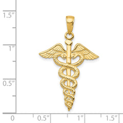 14K Gold Caduceus Pendant with Polished Solid Design