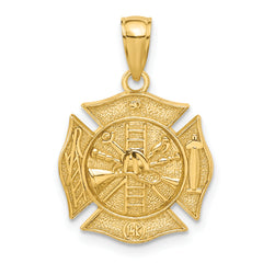 14K Gold Reversible Fire Department Pendant with Polished Finish