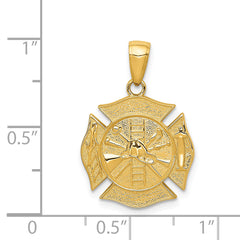 14K Gold Reversible Fire Department Pendant with Polished Finish
