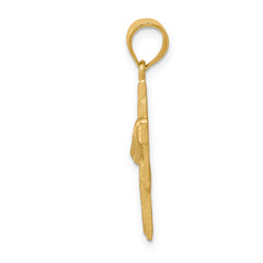 14K Gold Satin Draped Cross Pendant Elegant Solid Design