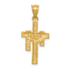 14K Gold Satin Draped Cross Pendant Elegant Solid Design