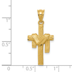 14K Gold Satin Draped Cross Pendant Elegant Solid Design