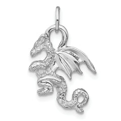 14K White Gold 3D Dragon Pendant with Polished Rhodium Finish