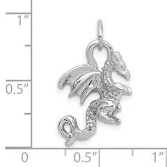 14K White Gold 3D Dragon Pendant with Polished Rhodium Finish