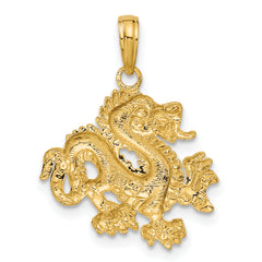 14K Gold Polished Dragon Pendant for Men Elegant and Solid Design