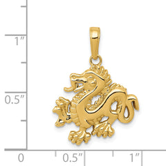14K Gold Polished Dragon Pendant for Men Elegant and Solid Design