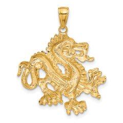 14K Gold Dragon Pendant with Polished Finish for Men
