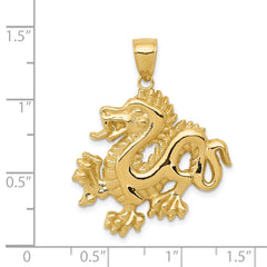 14K Gold Dragon Pendant with Polished Finish for Men