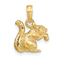 14K Gold 3D Squirrel Charm with Nut Polished Finish Men's Pendant