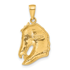 14K Gold Polished Horse Head Pendant with Open-Back Design