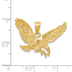 14K Gold Men's Polished Eagle Pendant with Textured Design