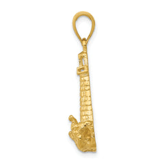 14K Gold Men's Lighthouse Pendant with Polished Textured Finish