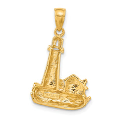 14K Gold Men's Lighthouse Pendant with Polished Textured Finish