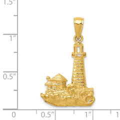 14K Gold Men's Lighthouse Pendant with Polished Textured Finish