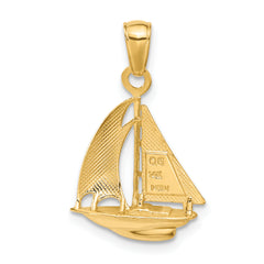 14K Gold Men's Sailboat Pendant with Polished Finish