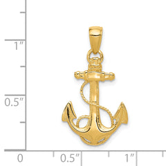 14K Gold Men's Anchor Pendant with Polished Solid Finish