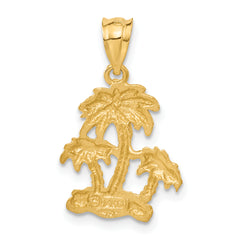 14K Gold Satin Diamond-Cut Palm Tree Pendant by Sophia Jewelers