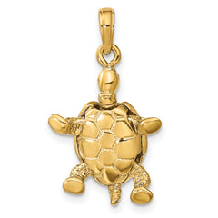 14K Gold Polished Turtle Pendant with Moveable Design for Men