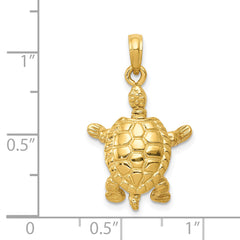 14K Gold Polished Turtle Pendant with Moveable Design for Men