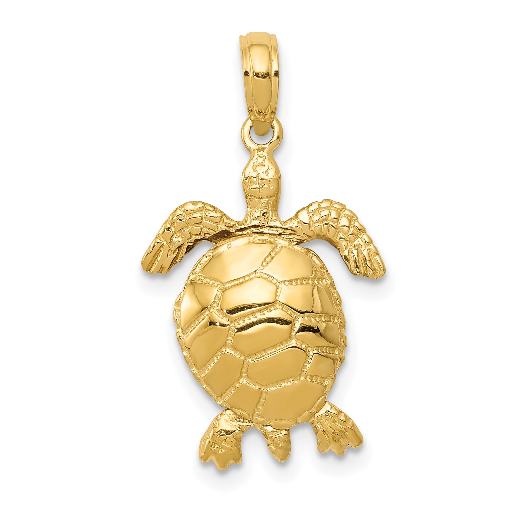 14K Solid Polished 3-D Moveable Turtle Pendant
