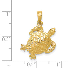 14K Gold Turtle Pendant for Men with Polished Open Back