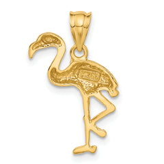 14K Gold Flamingo Pendant with Polished Finish and Textured Open Back