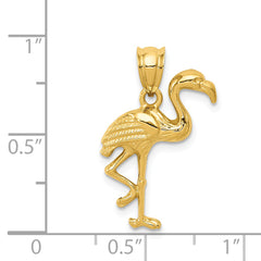 14K Gold Flamingo Pendant with Polished Finish and Textured Open Back