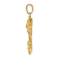 14K Gold Polished Men's Bass Fish Pendant with Open Design