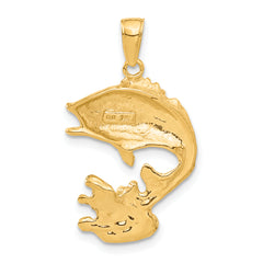 14K Gold Polished Men's Bass Fish Pendant with Open Design