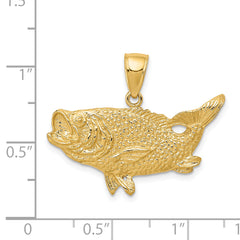 14K Gold Men's Polished Bass Fish Pendant by Sophia Jewelers