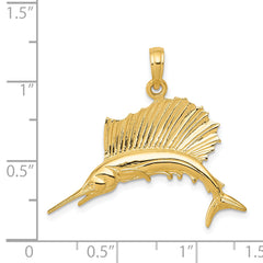 14K Gold Men's Sailfish Pendant with Polished Solid Finish