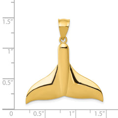 14K Gold Whale Tail Pendant Large, Solid Polished Design for Men